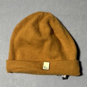 LOOK Cashmere Mustard Yellow Be Kind Knit Beanie Hat Logo Unisex Adults